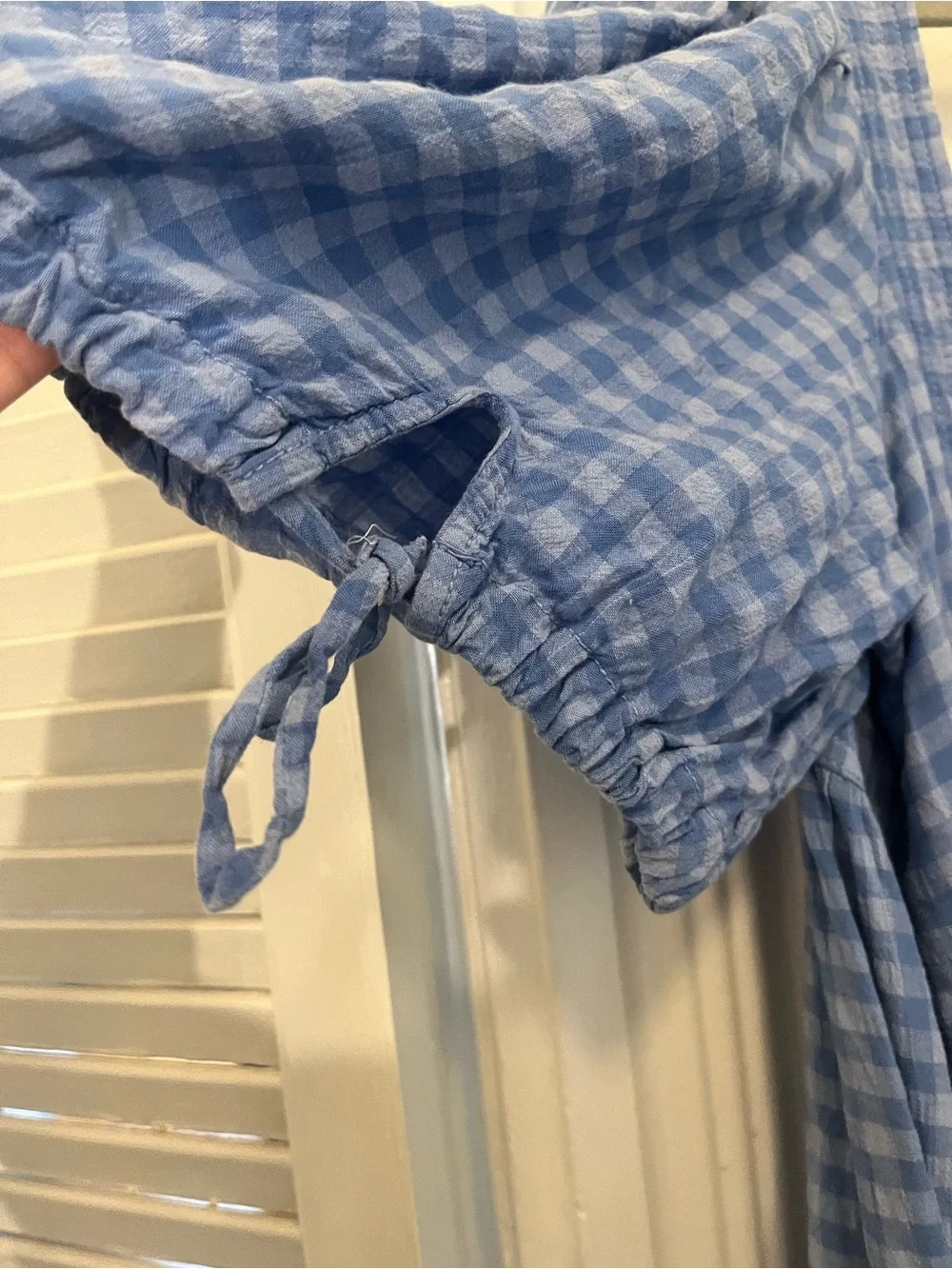 Pilcro Light Blue Gingham Tie-Sleeve Dress
